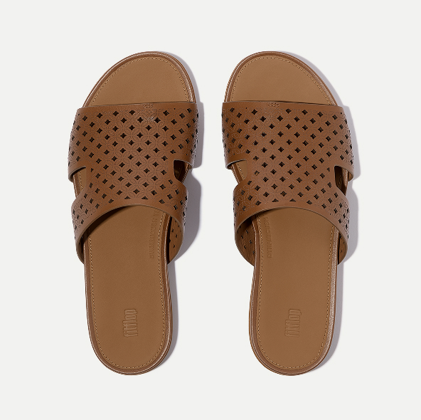 GRACIE Perf-Leather H-Bar Slides Deep Tan