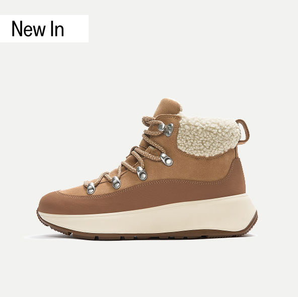 F-MODE Teddy-Collar Warm Suede Lace-Up Booties Image