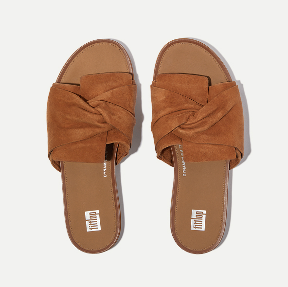 GRACIE Soft-Twist Suede Slides Deep Tan Image