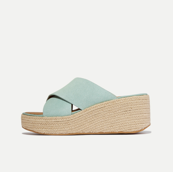 PLATFFORMS Espadrille Suede Wedge Cross Slides Sage