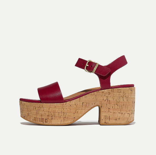 PLATFFORMS Leather/Cork Heeled Ankle-Strap Sandals