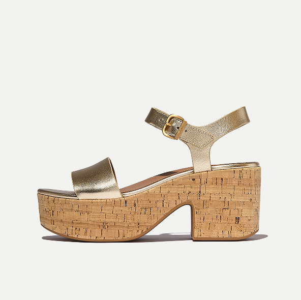 PLATFFORMS Leather/Cork Heeled Ankle-Strap Sandals