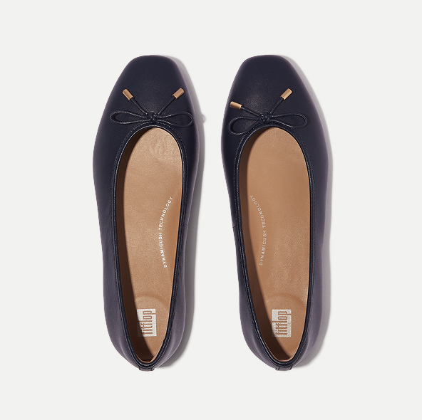 DELICATO Bow Soft Leather Ballerinas Midnight Navy Image