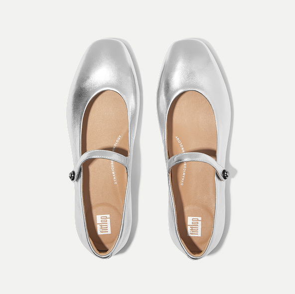 DELICATO Crystal-Cluster Metallic-Leather Mary Janes Silver Image