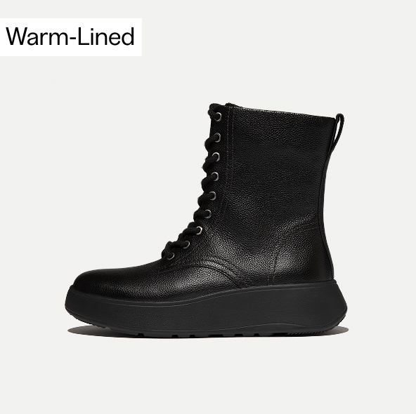 F-MODE Leather Warm Lined Lace-Up Ankle Boots Black