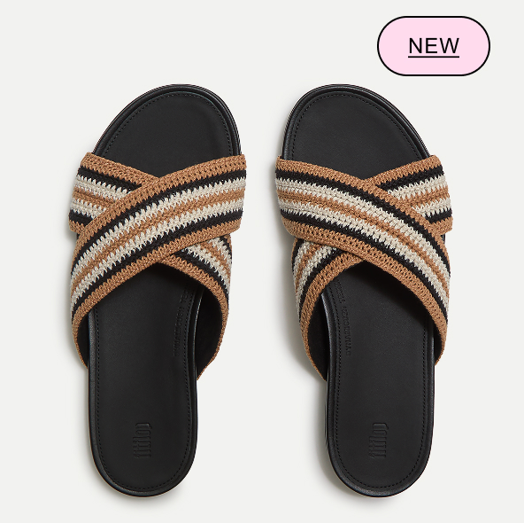 GRACIE Stripe-Webbing Cross Slides Black Mix
