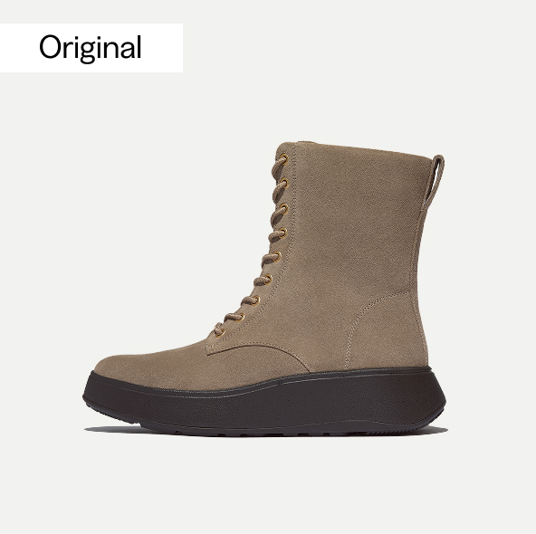 F-MODE Suede Lace-Up Flatform Ankle Boots Taupe