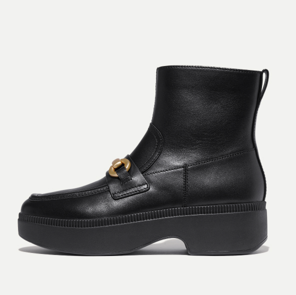 F-Luma Chunky-Snaffle Leather Demi-Wedge Ankle Boots Image