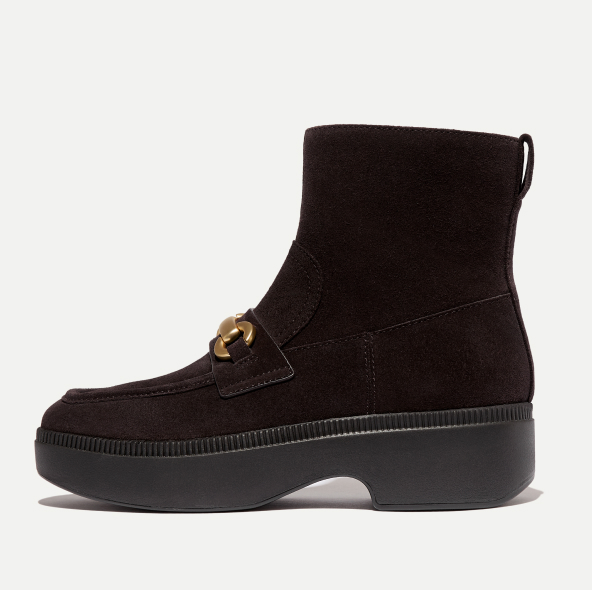 F-Luma Chunky-Snaffle Suede Demi-Wedge Ankle Boots Image