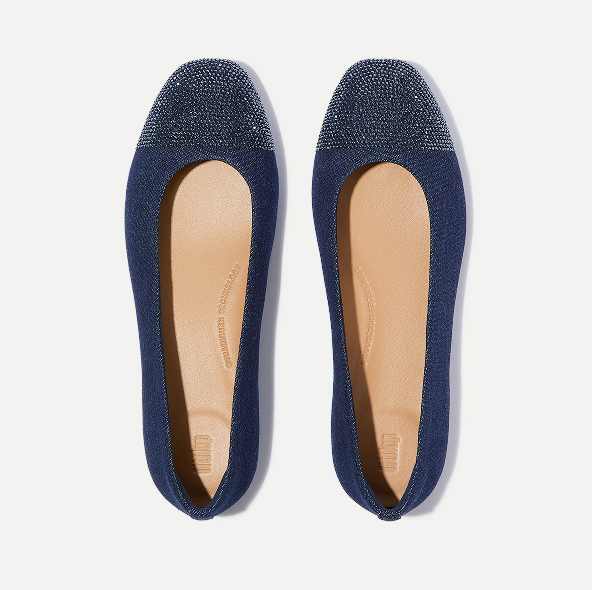 DELICATO Crystal Cap-Toe Denim Ballerinas Image