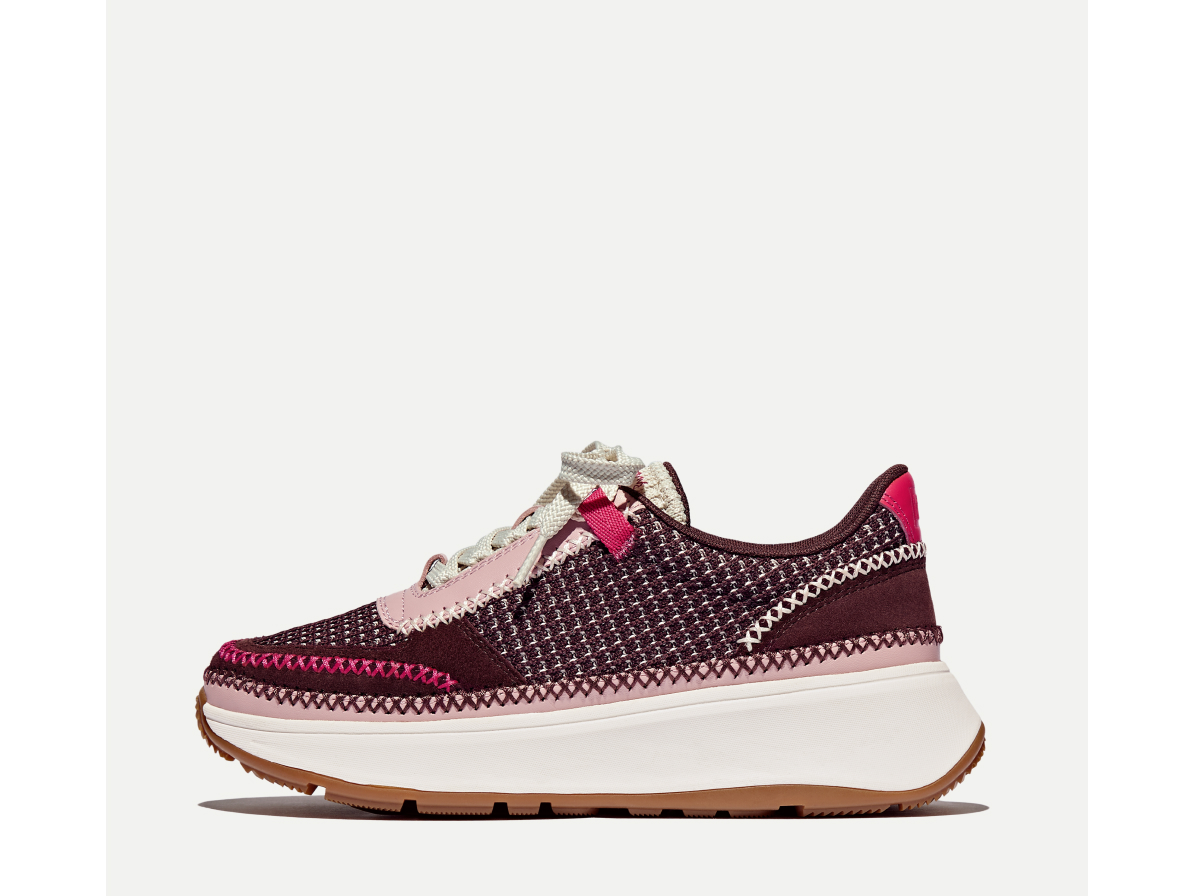 F-Mode Cross-Stitch Knit/Suede/Leather Flatform Trainers Image