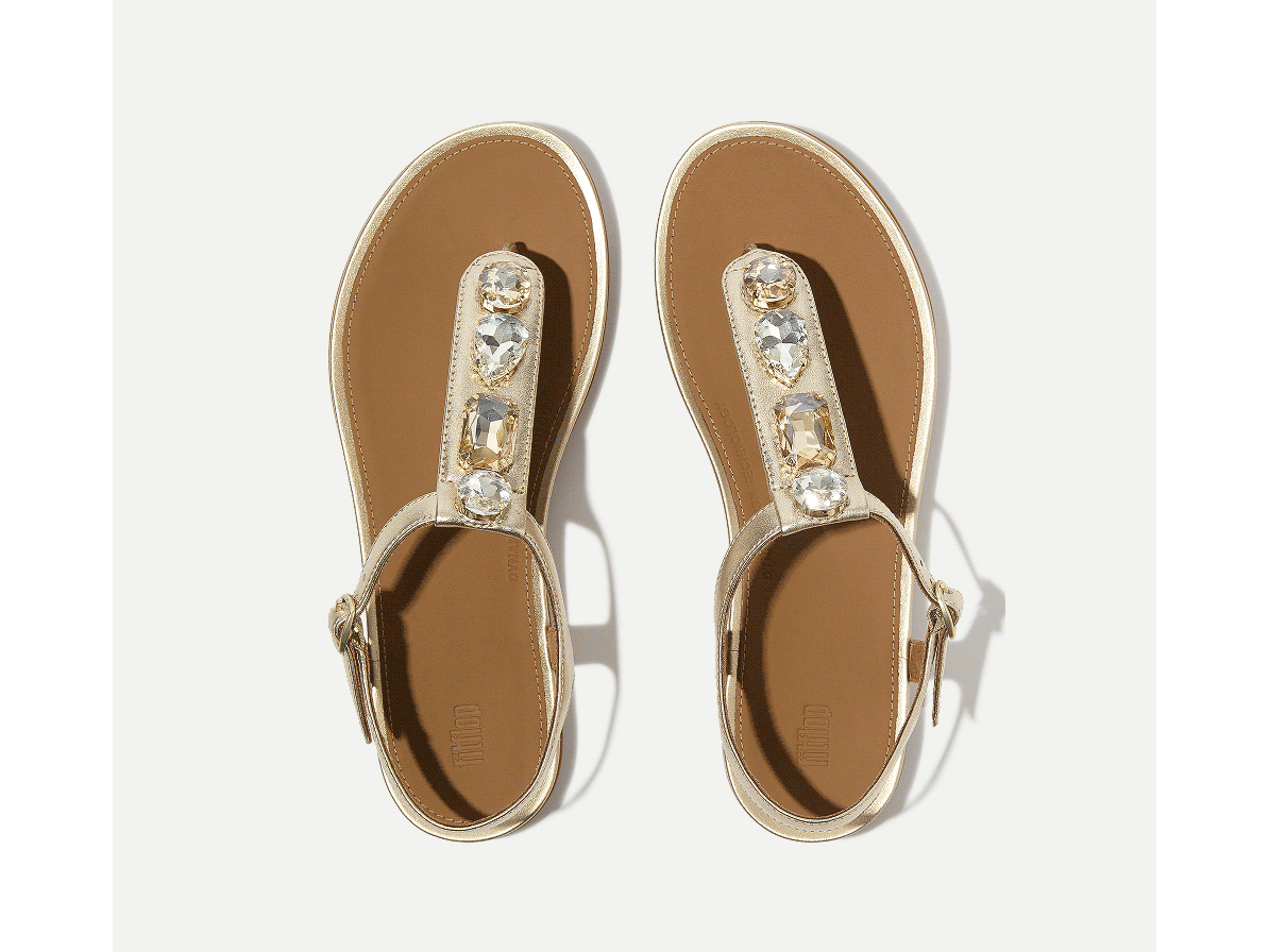 GRACIE Ultra-Jewel Metallic-Leather T-Bar Sandals