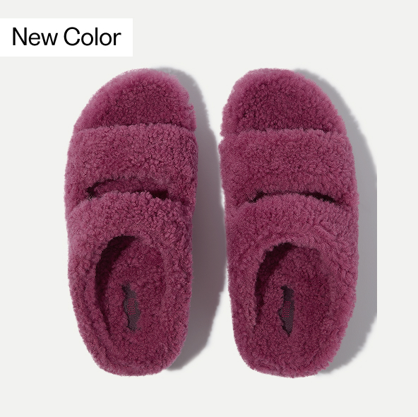 SHUV Curly-Shearling Two-Bar Slides Ruby Image
