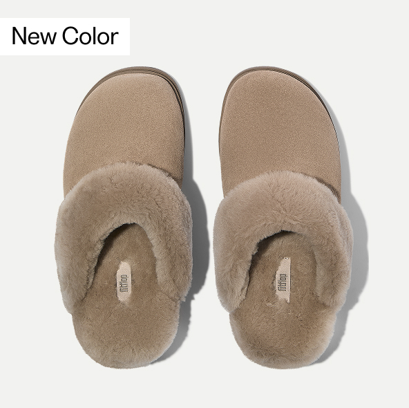 GEN-FF Shearling Suede Slippers Taupe Image