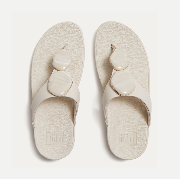 LULU Marbled-Stone Toe-Post Sandals Beige