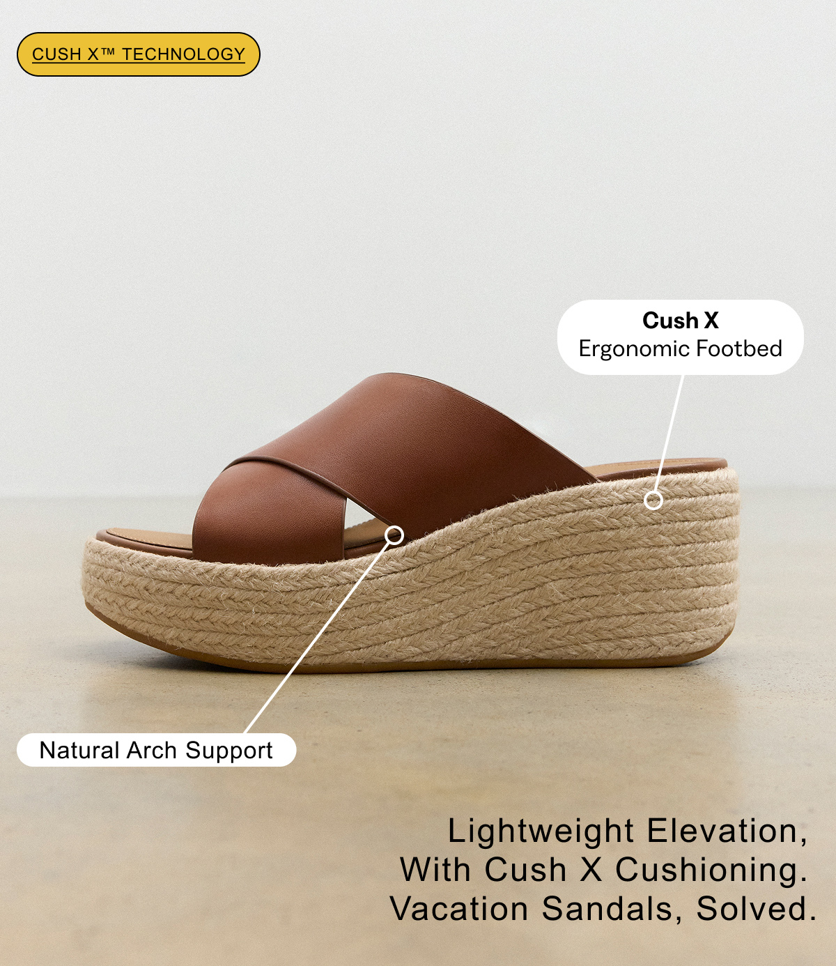 PLATFFORMS Espadrille Leather Wedge Cross Slides Deep Tan