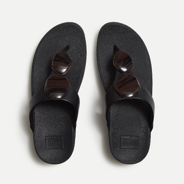 LULU Marbled-Stone Toe-Post Sandals Black
