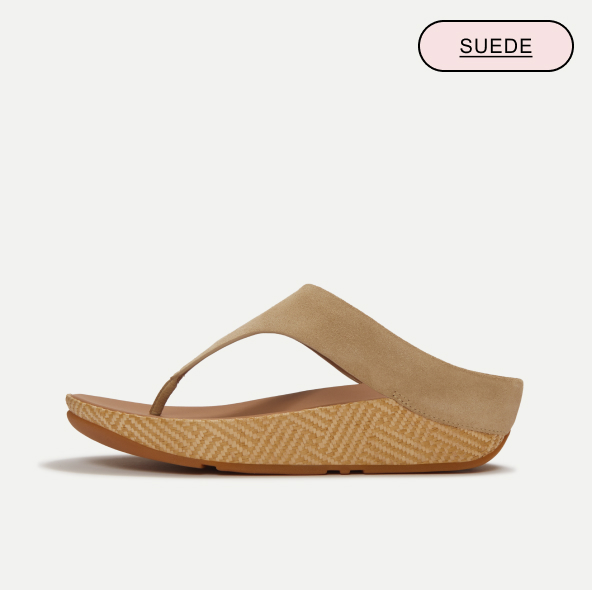 LULU Lux Graphic-Weave Suede Toe-Post Sandals Cappuccino