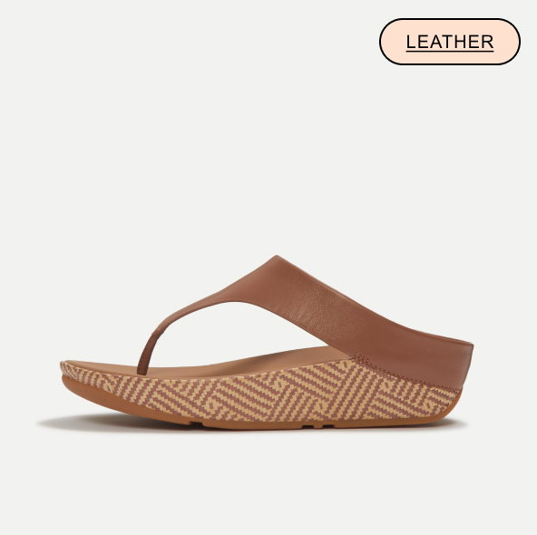 LULU Lux Graphic-Weave Leather Toe-Post Sandals Tan