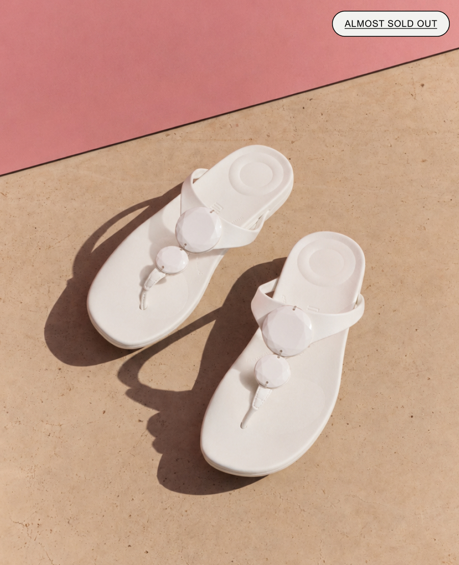 SOLAY Glossy-Disc Toe-Post Sandals - Cream