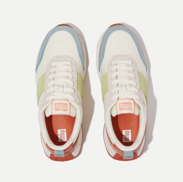 F-MODE Flow Fabric/Suede/Leather Flatform Sneakers Apricot Mix Image