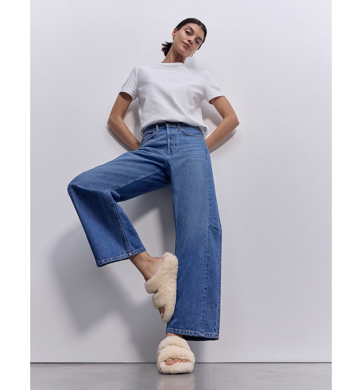 SHUV Curly-Shearling Two-Bar Slides Ivory Image