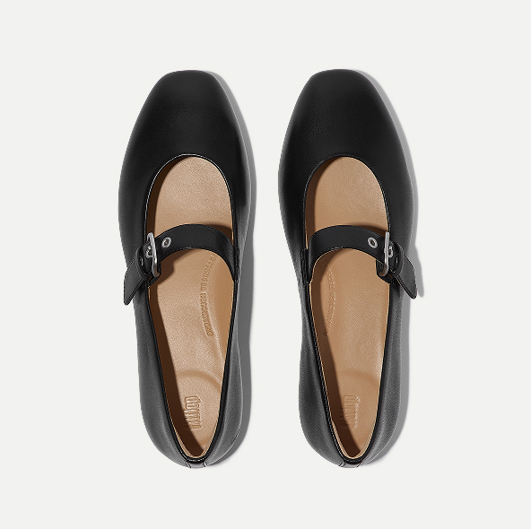 DELICATO Soft Leather Mary Janes All Black Image