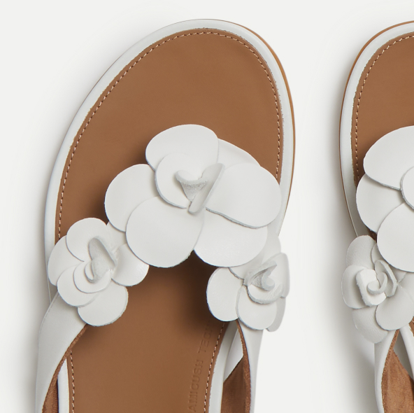 GRACIE Flower Leather Flip-Flops White