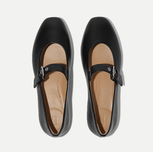 DELICATO Soft Leather Mary Janes All Black Image