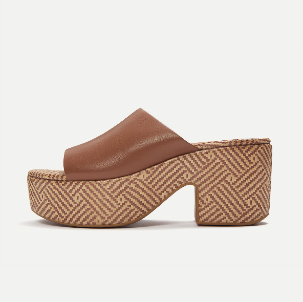 PLATFFORMS Graphic-Weave Leather Heeled Slides DeepTan