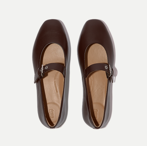 DELICATO Soft Leather Mary Janes Chocolate Image
