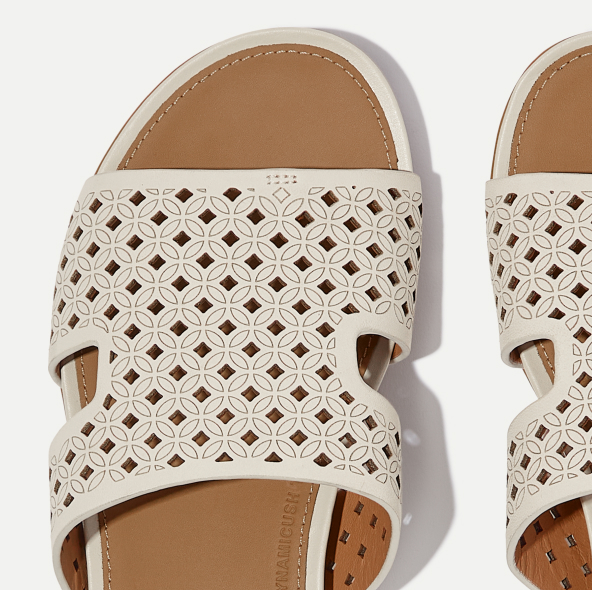 GRACIE Perf-Leather H-Bar Slides Paris Beige