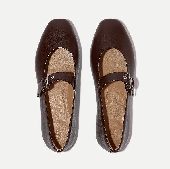 DELICATO Soft Leather Mary Janes Chocolate Image