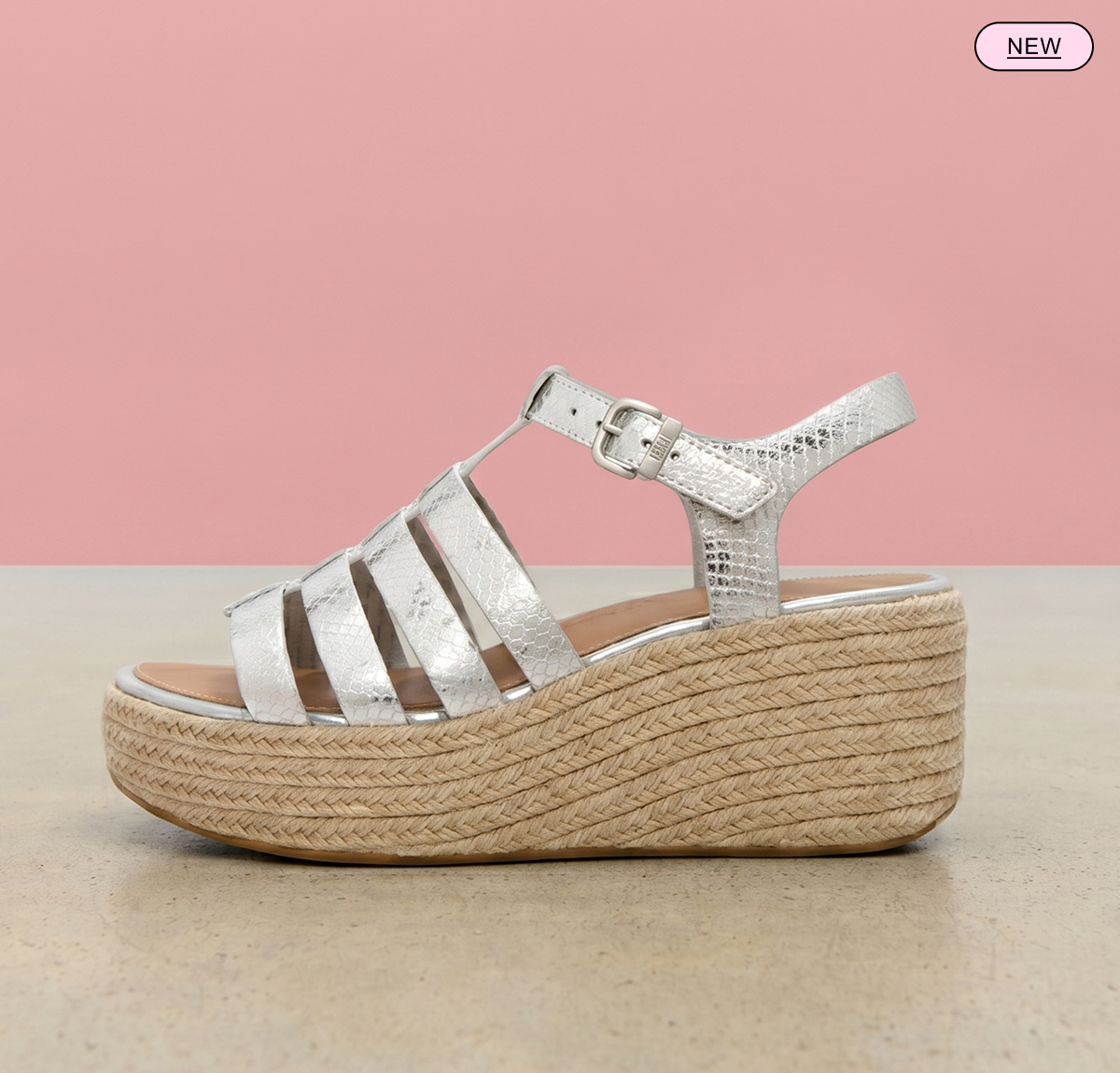 PLATFFORMS Leather Espadrille Wedge Sandals - Silver