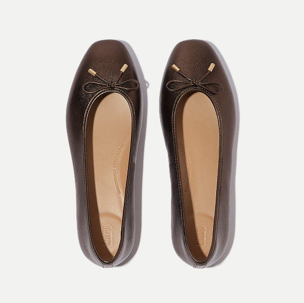 DELICATO Bow Soft Metallic-Leather Ballerinas Metallic Brown Image