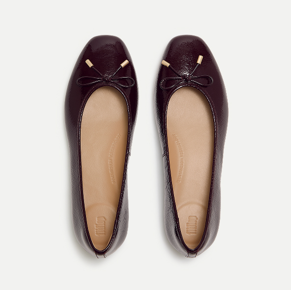 DELICATO Bow Textured Patent-Leather Ballerinas Cherry