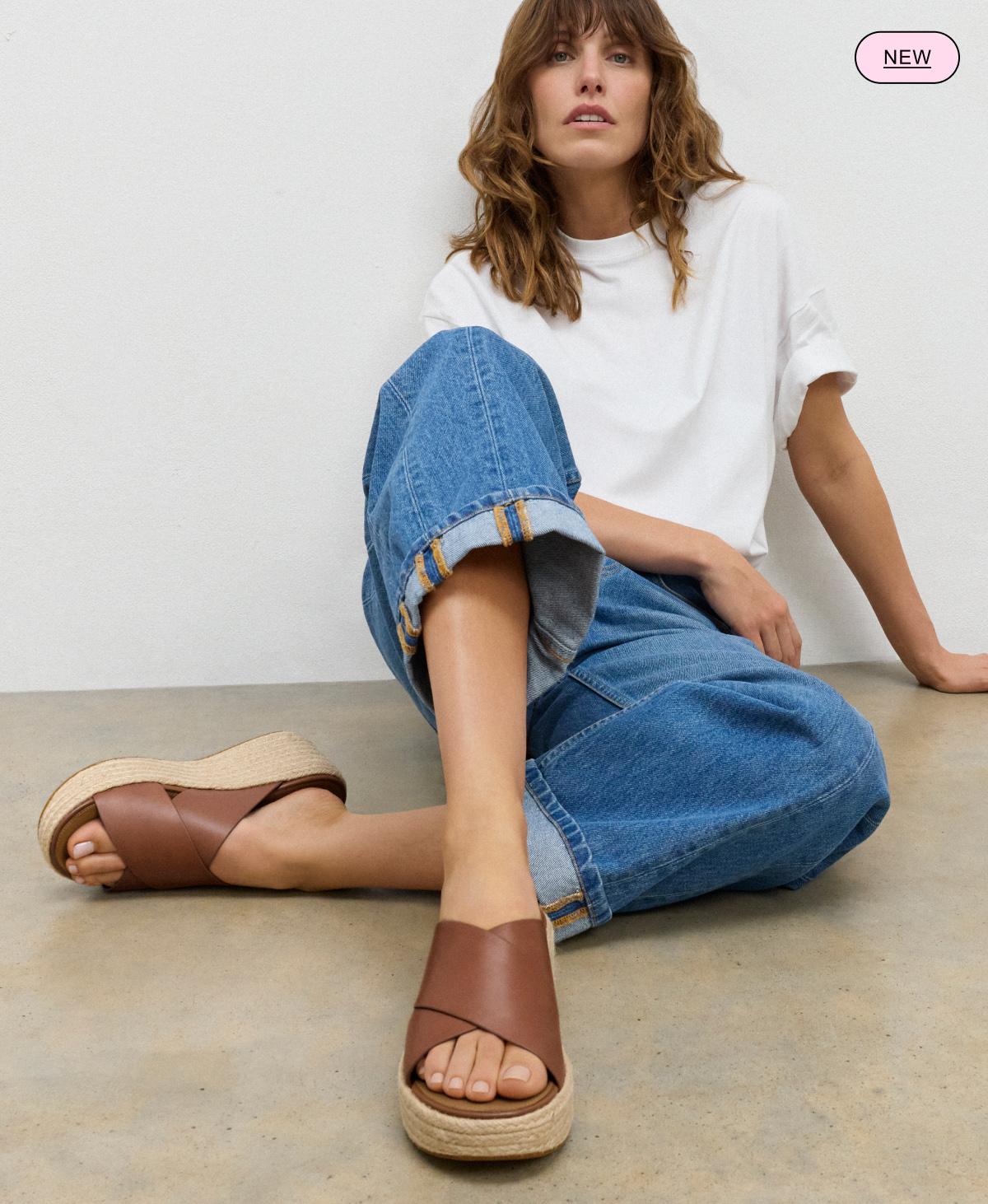 PLATFFORMS Espadrille Leather Wedge Cross Slides