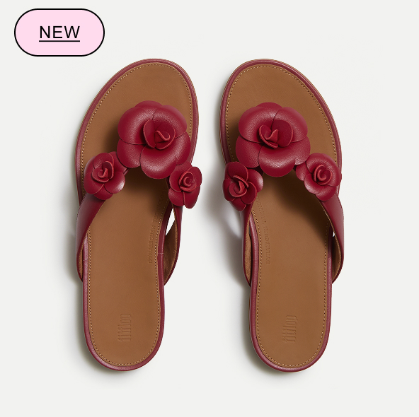 GRACIE Flower Leather Flip-Flops Berry