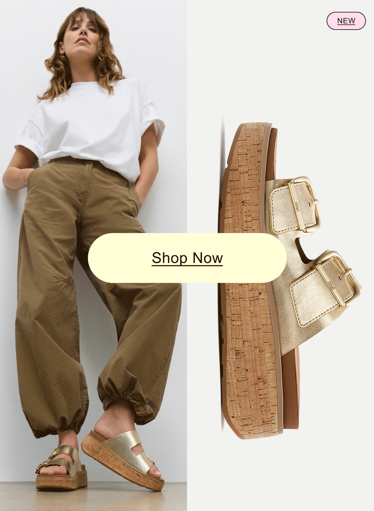 GEN-FF Max Buckle Metallic-Leather/Cork Two-Bar Slides