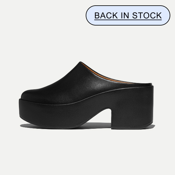 PLATFFORMS Leather Heeled Mules - Black