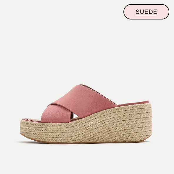 PLATFFORMS Espadrille Suede Wedge Cross Slides Rose