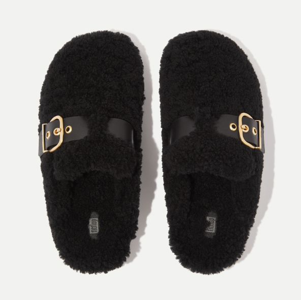 Gen-FF Buckle Curley Shearling Mules