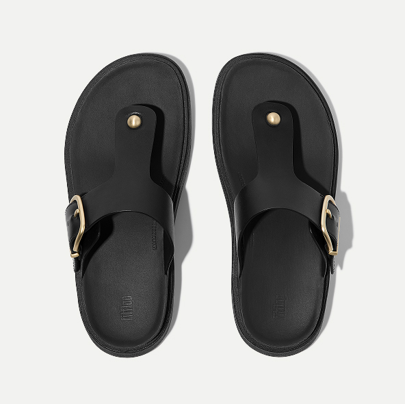 GEN-FF Buckle Leather Toe-Post Sandals Black