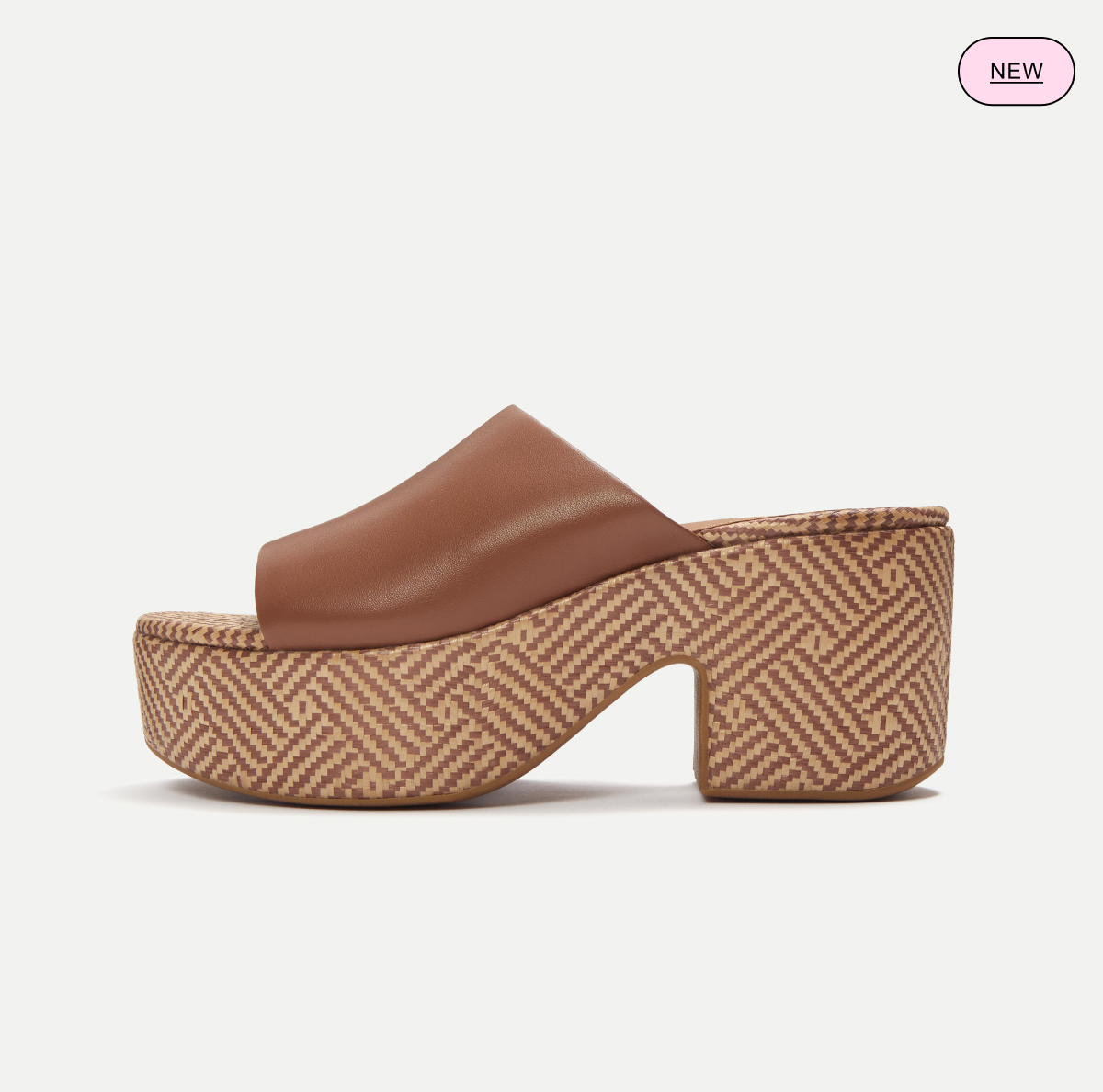 PLATFFORMS Graphic-Weave Leather Heeled Slides Tan