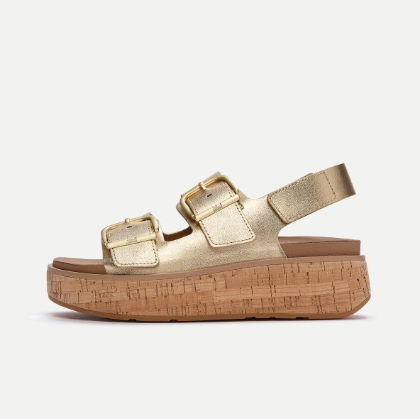 GEN-FF Max Buckle Leather/Cork Back-Strap Sandals - Platino