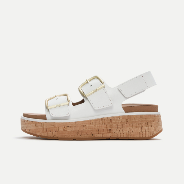 GEN-FF Max Buckle Leather/Cork Back-Strap Sandals - Urban White
