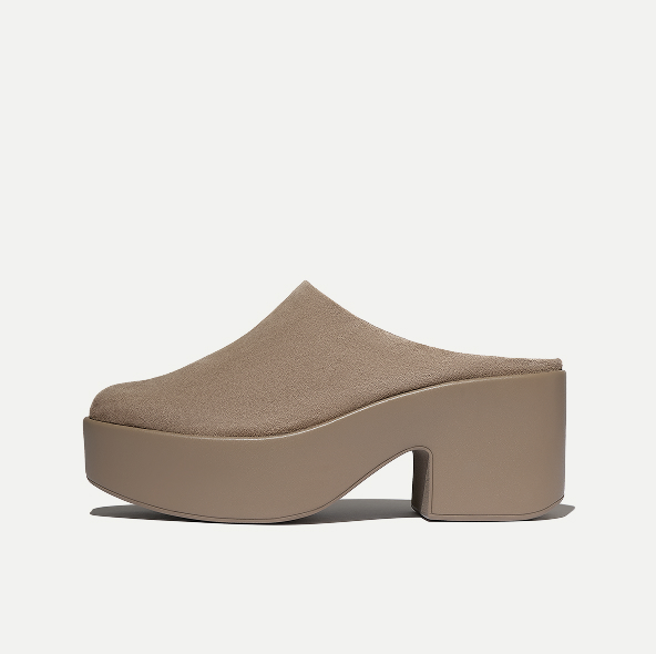 PLATFFORMS Suede Heeled Mules Taupe
