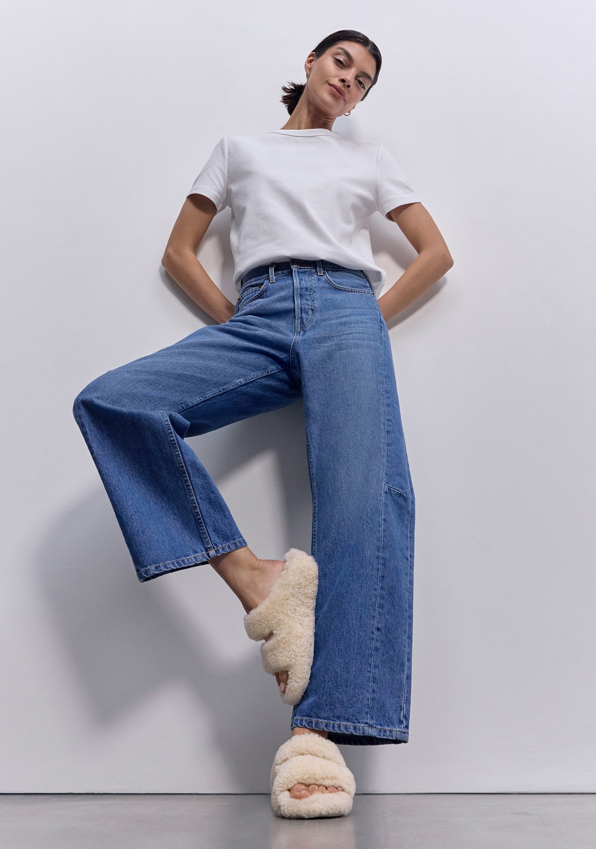 SHUV Curly-Shearling Two-Bar Slides Ivory