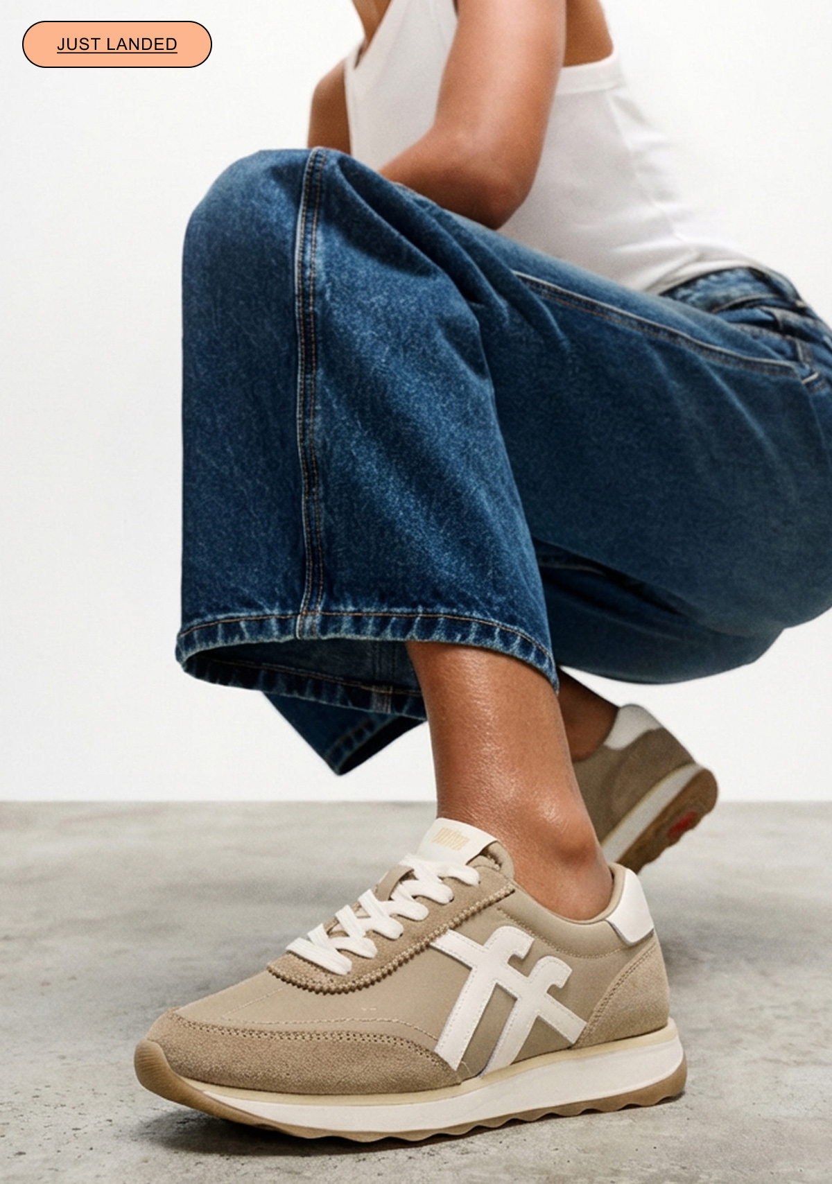 RETRO-Q Fabric/Suede Trainers Cappuccino