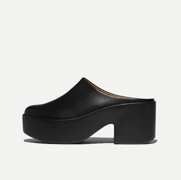 PLATFFORMS Leather Heeled Mules Black